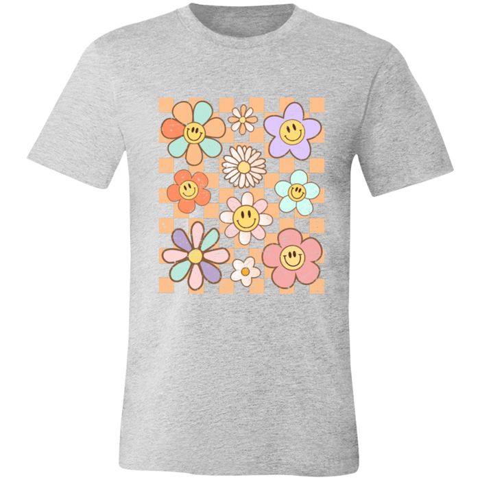 Retro Checkered Flower Garden T-Shirt