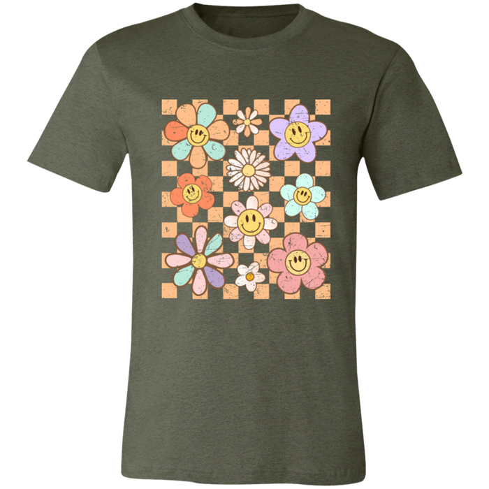 Retro Checkered Flower Garden T-Shirt