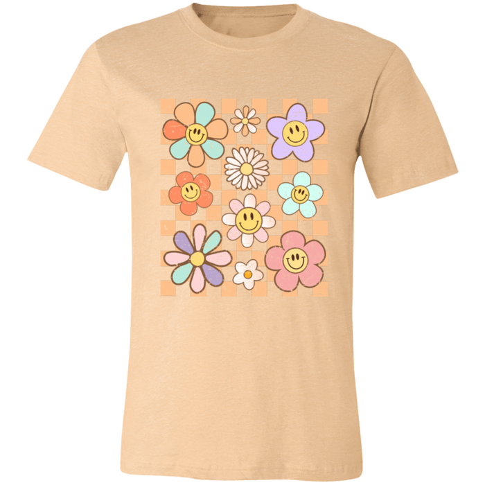 Retro Checkered Flower Garden T-Shirt