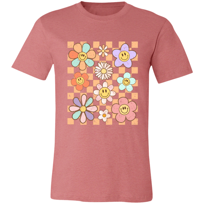 Retro Checkered Flower Garden T-Shirt