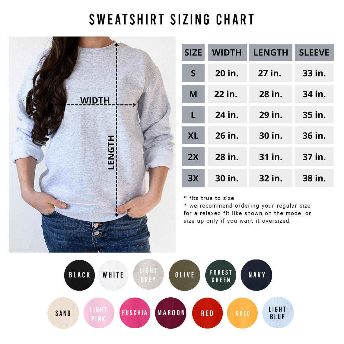 Retro Summer Vibes Sweatshirt size chart