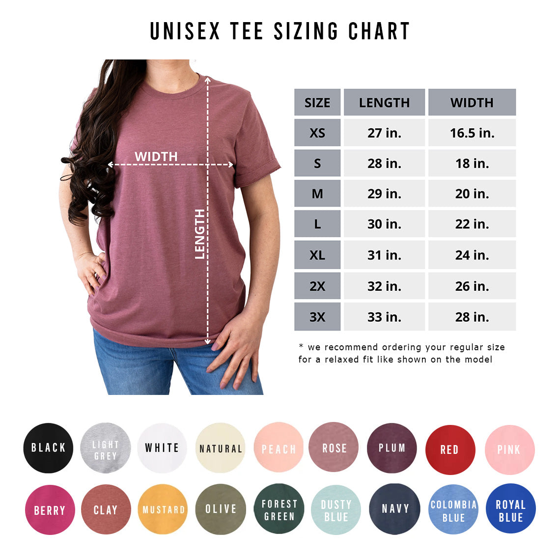 Be Still and Know T-Shirt size chart