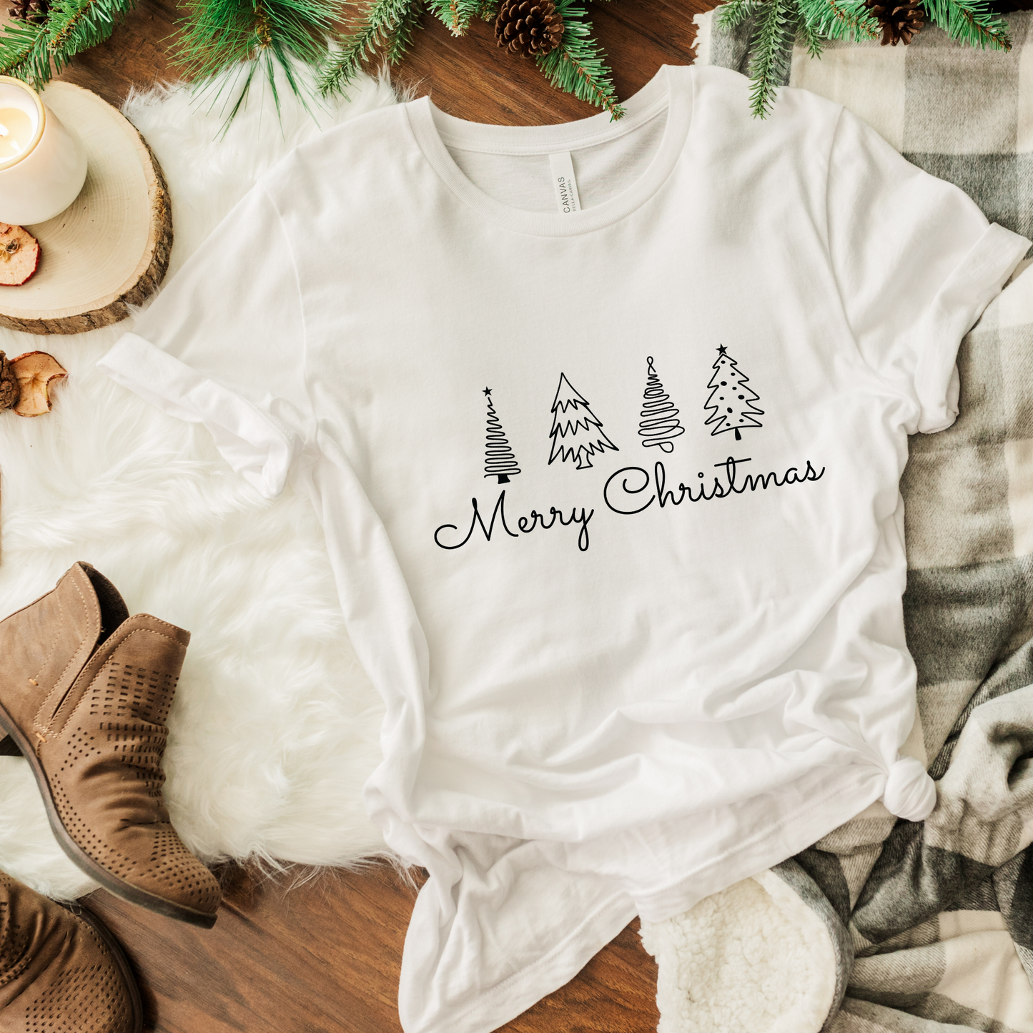 Merry Christmas Cursive Simple Trees  T-Shirt