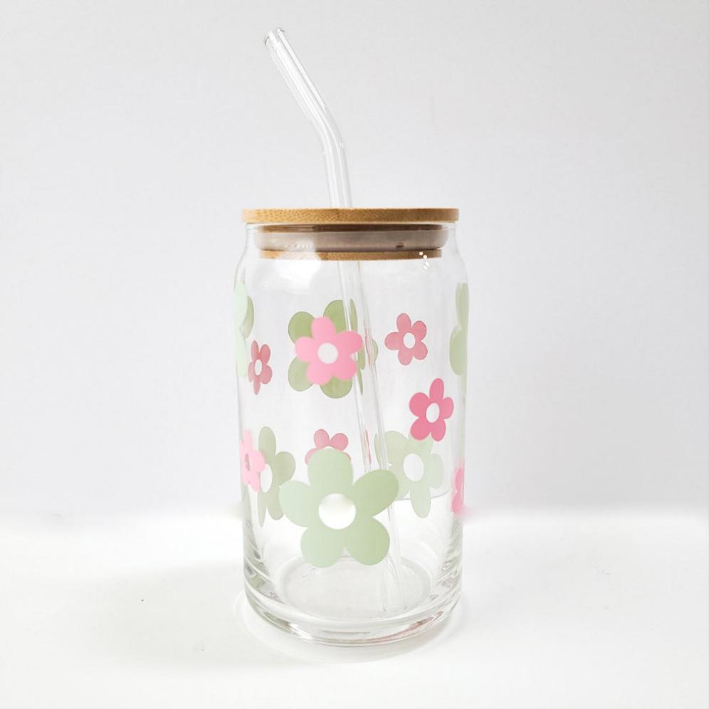 Daisy Glass Cup (Spring Pink/Green)