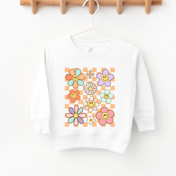 KIDS - Retro Checkered Flower Garden Sweatshirt