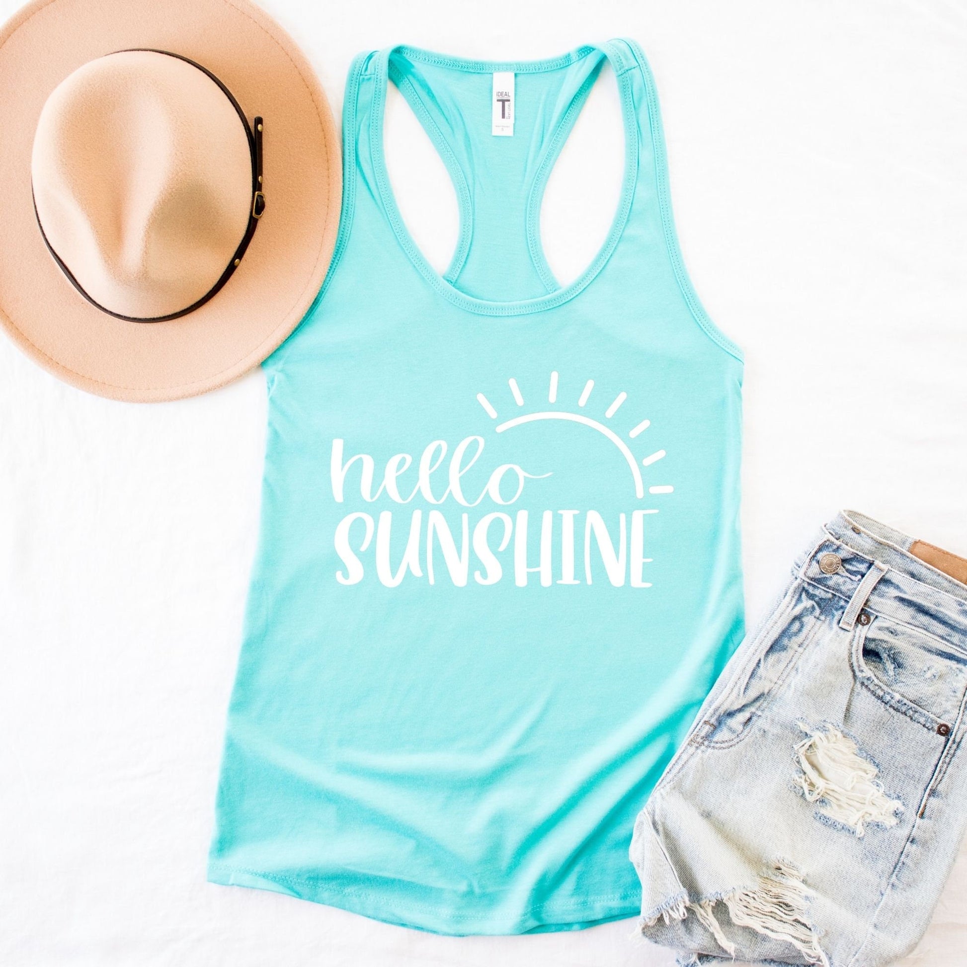 Hello Sunshine Tank Top, Summer Shirts for Women, Summer Racerback Tank, Vacation Tee, Camping Shirt, Summer Vibes Shirt, Beach Shirt