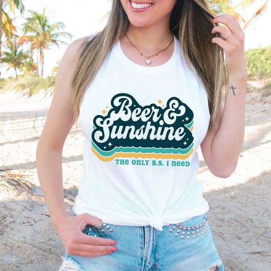 Funny Summer Shirts, Beer and Sunshine The Only B.S. I Need, Summer Shirt, Summer Clothing for Women, Day Drinking Shirt, Road Trip Shirt