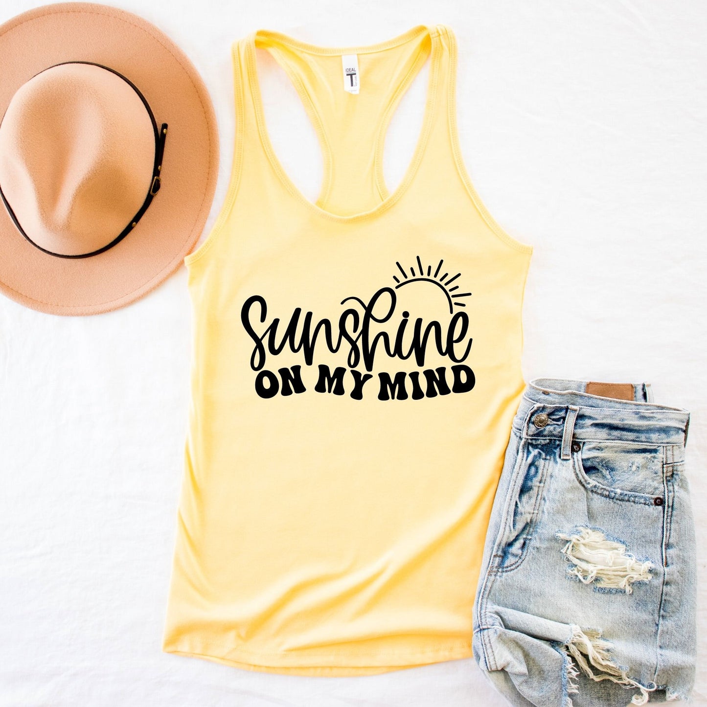 Sunshine On My Mind Women's Tank Top, Funny Summer Shirt, Women's Summer Clothing, Beach Shirt, Road Trip Shirt, Summer Racerback Tank