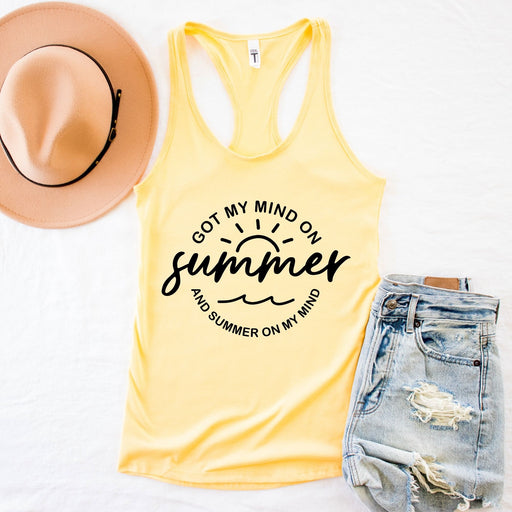 Funny Summer Shirt, Summer On My Mind Tank Top, Summer Clothing for Women, Beach Shirt, Road Trip Shirt, Summer Racerback Tank