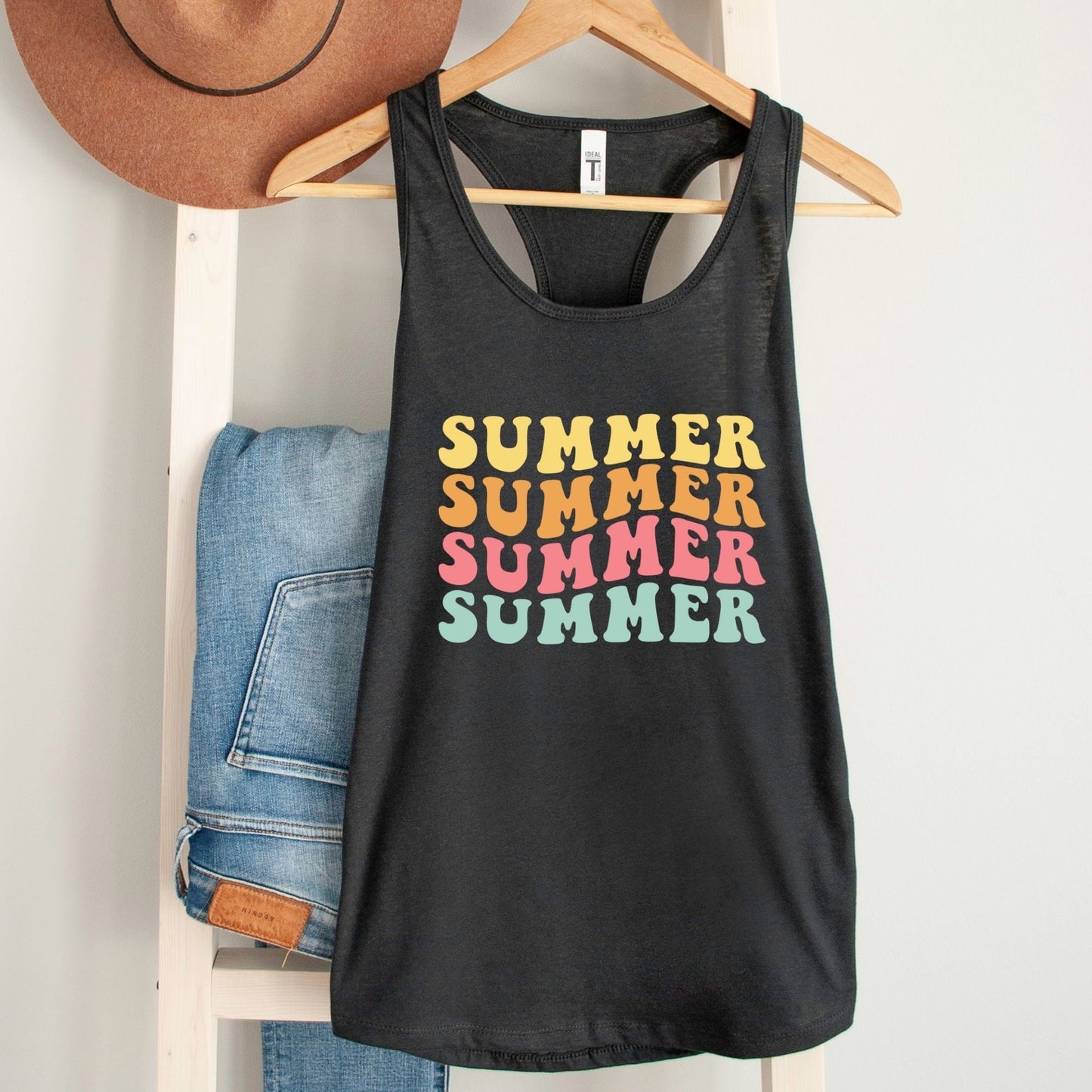 Retro Summer Tank Top, Colorful Summer Shirt, Summer Clothing for Women, Racerback Tank Top for Women, Beach Shirt, Summer Graphic Tee