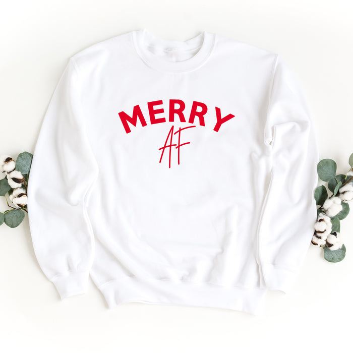 Merry AF Sweatshirt - Red Text