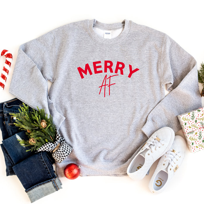 Merry AF Sweatshirt - Red Text