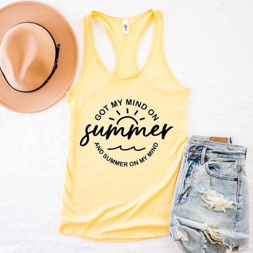 Funny Summer Shirt, Summer On My Mind Tank Top, Summer Clothing for Women, Beach Shirt, Road Trip Shirt, Summer Racerback Tank