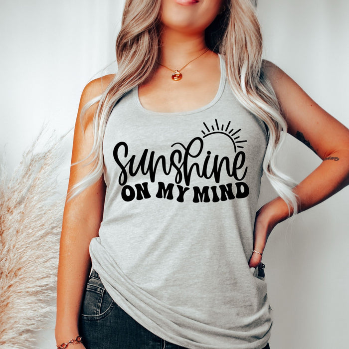 Sunshine On My Mind Women's Tank Top, Funny Summer Shirt, Women's Summer Clothing, Beach Shirt, Road Trip Shirt, Summer Racerback Tank